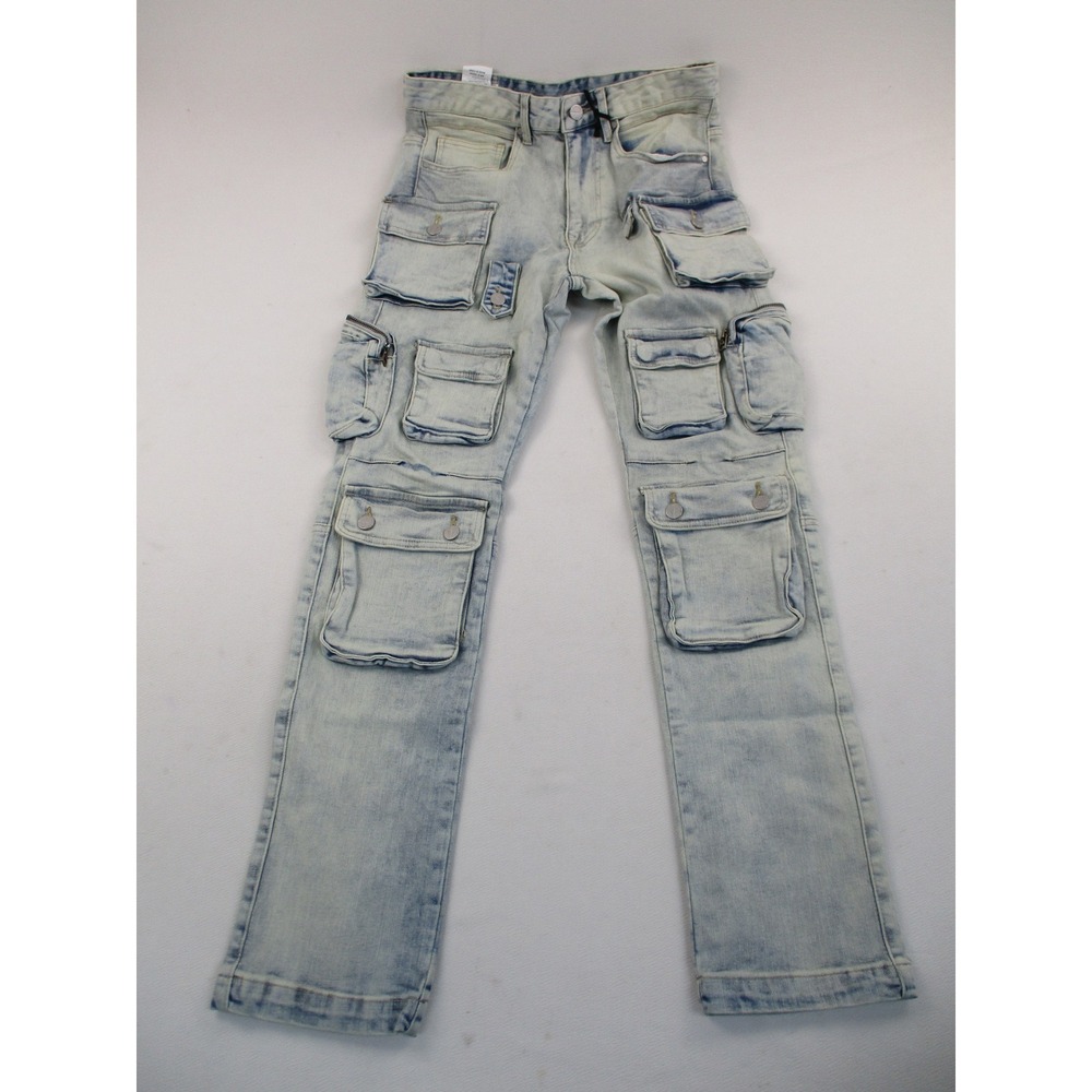 First Row Cargo Jeans Mens 30x32 Light Wash Denim Utility Pocket Streetwear
